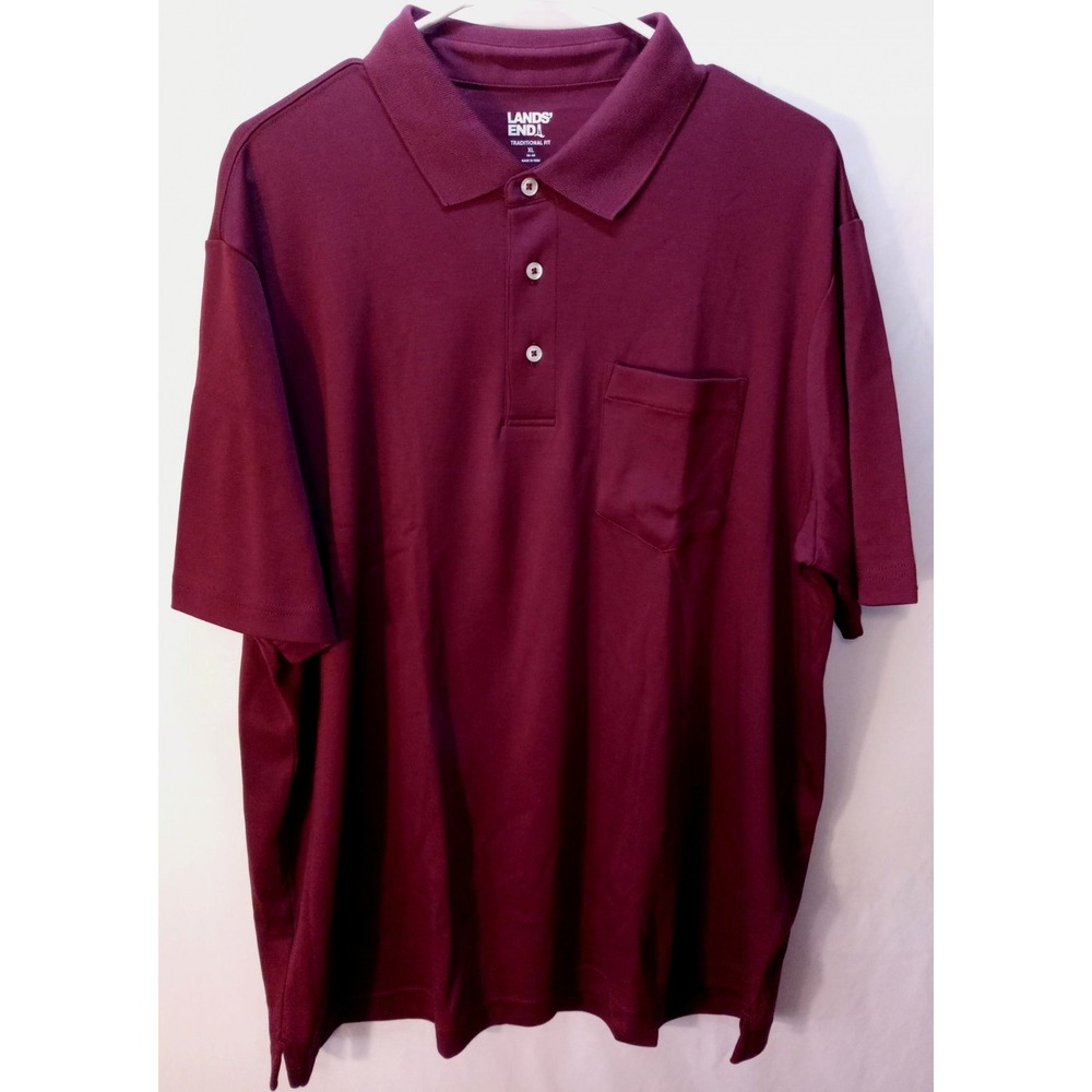 Men's Lands' End Traditional Fit Polo Shirt, XL, Burgundy Maroon, Chest Pocket